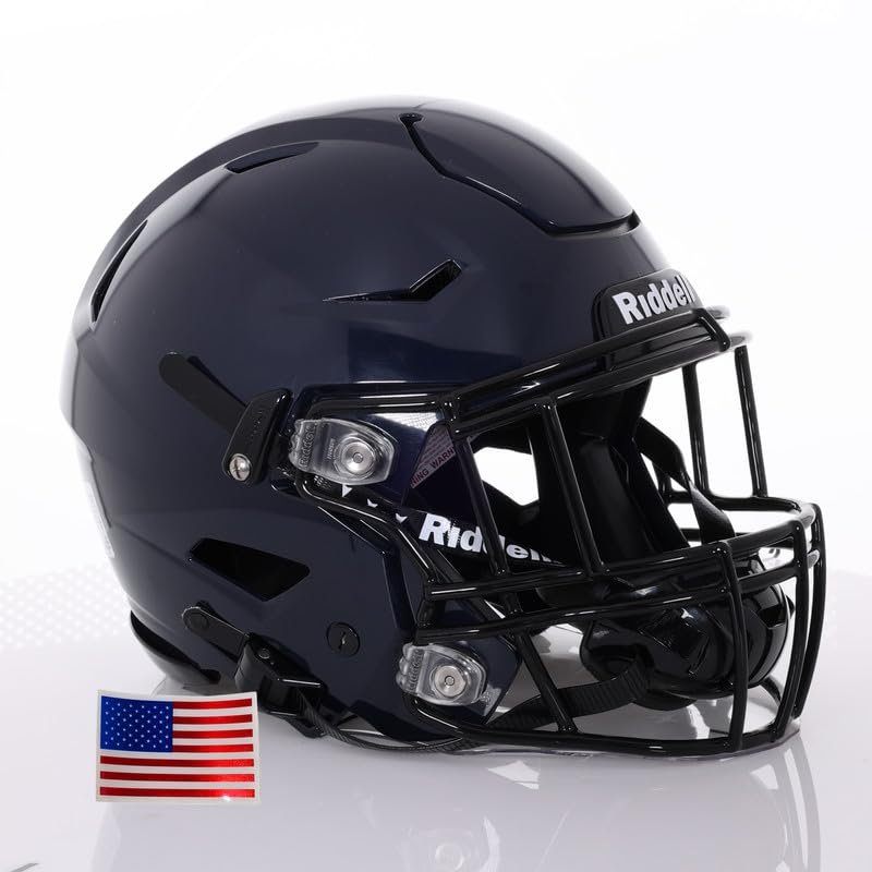 Riddell SpeedFlex Adult w/Black SF-2EG-II Facemask + US Helmet Flag Decal (Navy Helmet, Small) - Green Gridiron