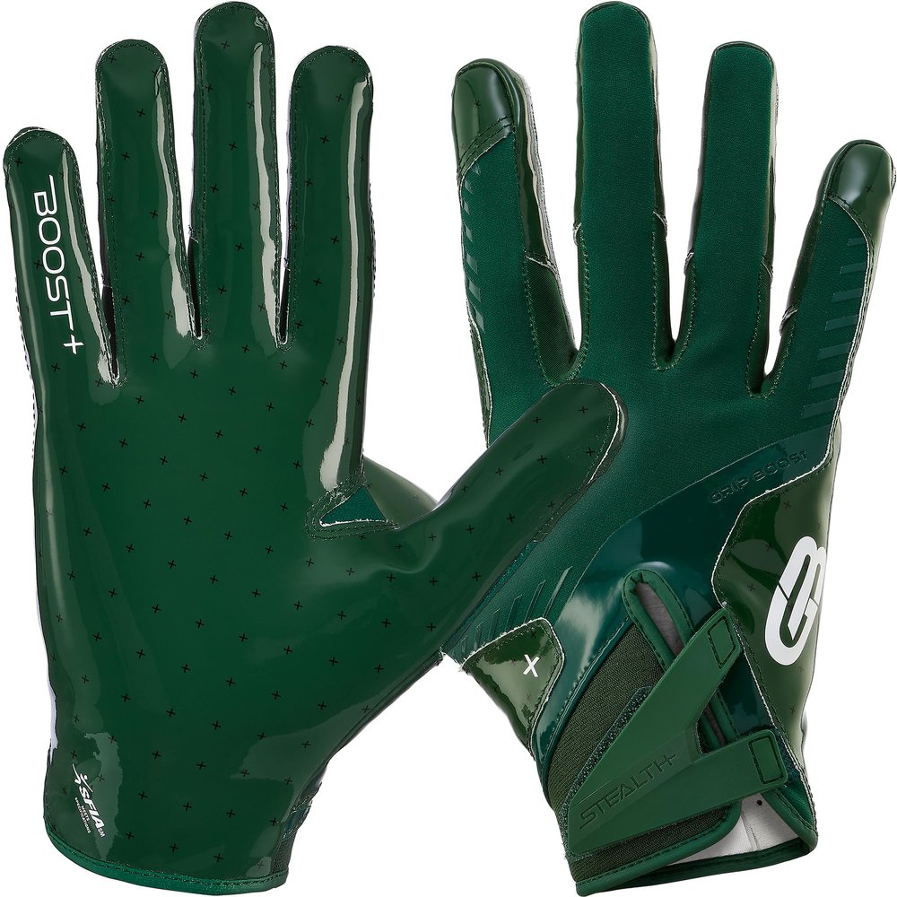 Grip Boost Football Gloves - Solid Stealth 6.0 Boost Plus Sticky Technology - Adult and Youth Football Gloves for Wide Receiver - Men's and Boys Sizes (Solid Green, Youth Large)