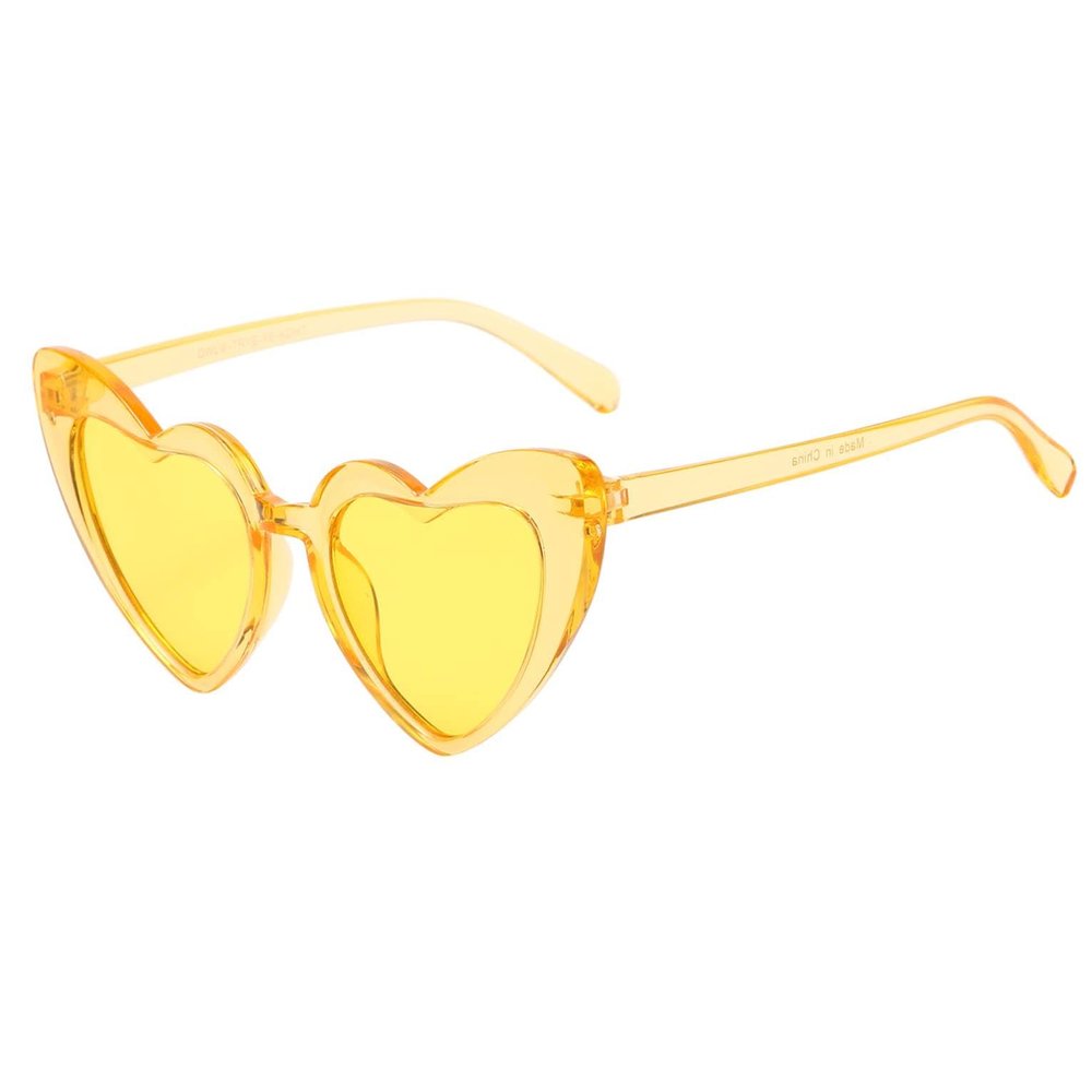 OWL Kids Heart Shaped Sunglasses, Girls Stylish Frames with Tinted and Clear Lenses, UV 400 Protection Polycarbonate Lens (Transparent Yellow)