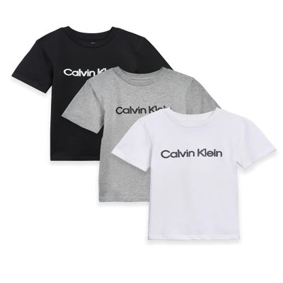 Calvin Klein Boy's Graphic Logo T-Shirt 3 Pack, Black/White/Heather Gray, Medium