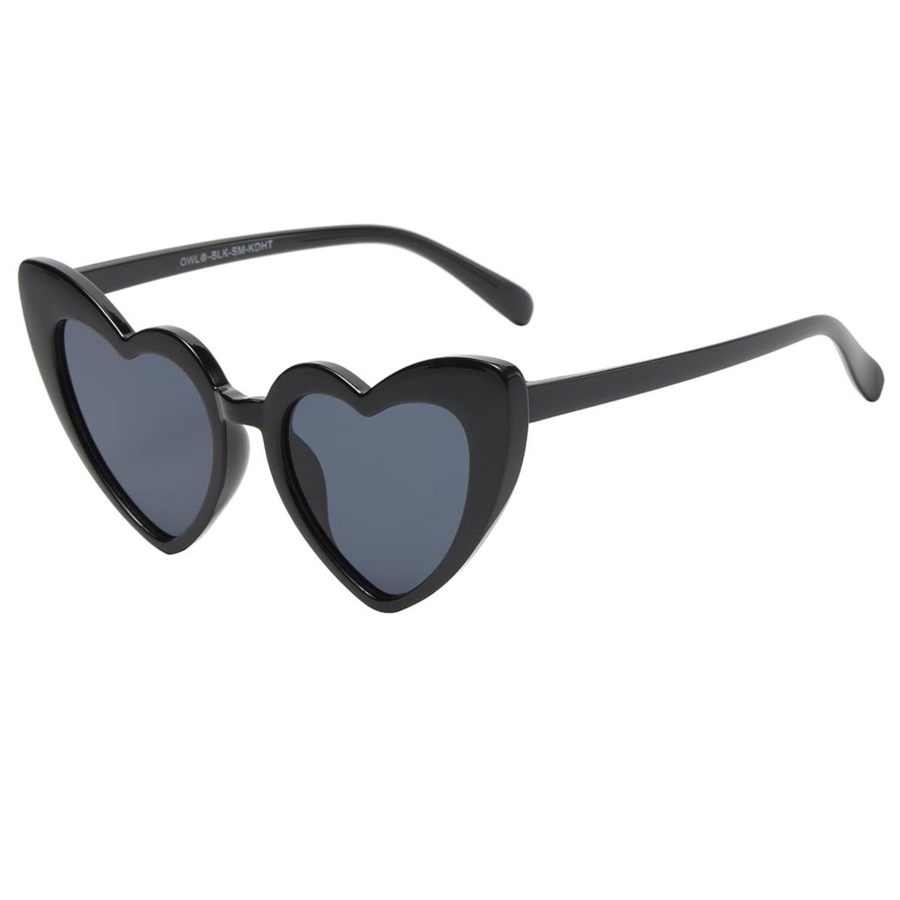 OWL Kids Heart Shaped Sunglasses, Girls Stylish Frames with Tinted and Clear Lenses, UV 400 Protection Polycarbonate Lens (Black Smoke)
