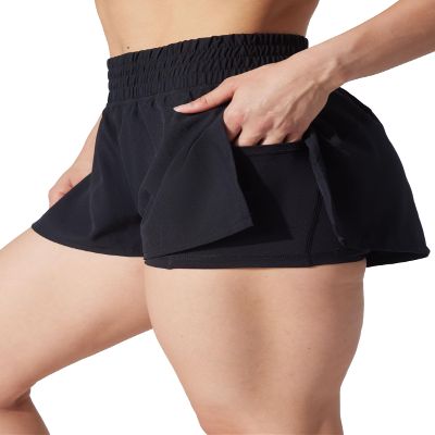 90 Degree by Reflex Womens 2 in 1 Shorts Lightweight Running Shorts with Inner Biker Short Pockets- Black - XL