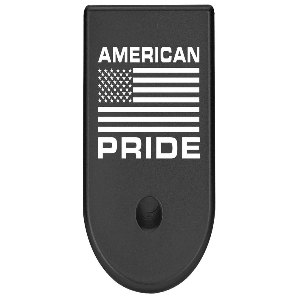 NDZ Performance Magazine Base Plate Finger Extension for Glock 26 27 33 39 Gen 1/2/3/4/5 in 9mm .40, .357, .45 Anodized Aluminum Laser Engraved, Made in The USA - American Pride US Flag in Black