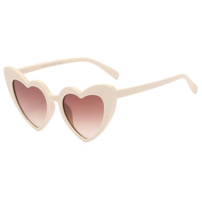 OWL Kids Heart Shaped Sunglasses, Girls Stylish Frames with Tinted and Clear Lenses, UV 400 Protection Polycarbonate Lens (Beige)