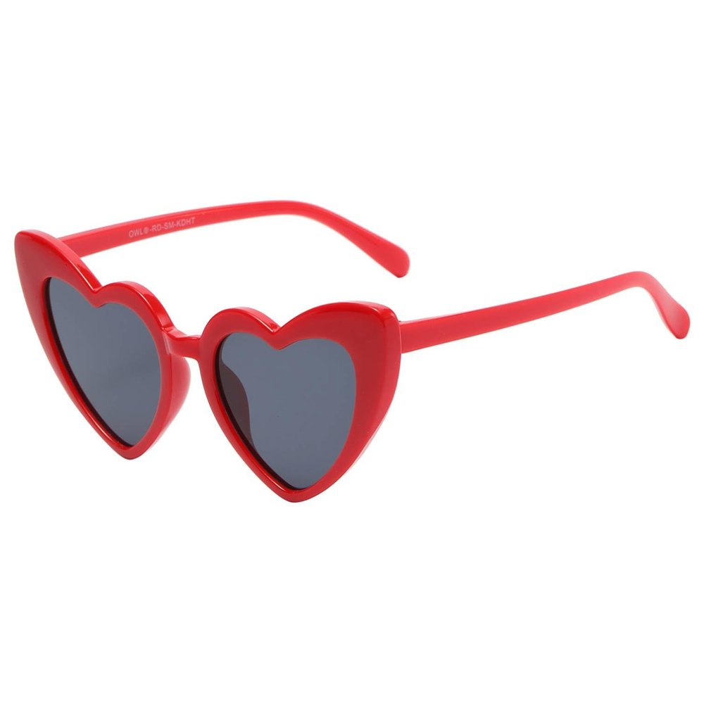OWL Kids Heart Shaped Sunglasses, Girls Stylish Frames with Tinted and Clear Lenses, UV 400 Protection Polycarbonate Lens (Red Smoke)