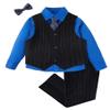 Mosedou Boys Pinstripe Suit Vest and Pants Set for Toddler Kids Long Sleeve Royal Blue Shirt and Tie for School Uniforms Wedding Formal Dress Clothes Size 7 view 1