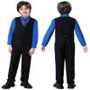 Mosedou Boys Pinstripe Suit Vest and Pants Set for Toddler Kids Long Sleeve Royal Blue Shirt and Tie for School Uniforms Wedding Formal Dress Clothes Size 7 view 2