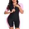 Sxiwei Womens One Piece Athletic Surfing Jumpsuit Pool Beach Sport Bathing Suit Short Sleeve Swimsuit Pink&Black Large view 1