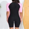 Sxiwei Womens One Piece Athletic Surfing Jumpsuit Pool Beach Sport Bathing Suit Short Sleeve Swimsuit Pink&Black Large view 3