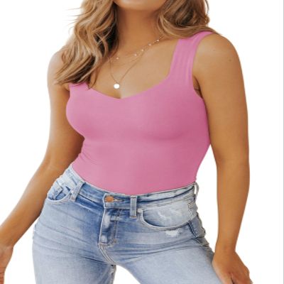 PINKMSTYLE Womens Sleeveless Square V-Neck Tops Tight Shirts Casual Summer Tank Tops Pirouette Large