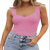 PINKMSTYLE Womens Sleeveless Square V-Neck Tops Tight Shirts Casual Summer Tank Tops Pirouette Large view 2