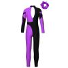 LiiYii Kids Girls Figure Ice Skating Jumpsuit Long Sleeves Gymnastics Leotards Bodysuit Full Body Dance Unitards Purple 10 Years view 3