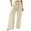 Beach Pants for Women Elastic High Waisted Linen Pants Casual Baggy Wide Leg Pants Summer Drawstring Lounge Pants Solid Boho Palazzo Pants Loose Comfy Trousers Flowy Yoga Pants with Pockets view 3