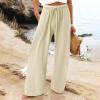 Beach Pants for Women Elastic High Waisted Linen Pants Casual Baggy Wide Leg Pants Summer Drawstring Lounge Pants Solid Boho Palazzo Pants Loose Comfy Trousers Flowy Yoga Pants with Pockets view 4