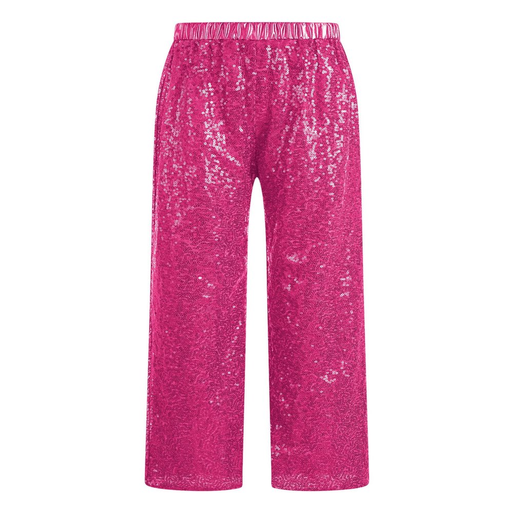 Agoky Kids Girls Sparkly Sequins Dance Pants Wide Leg Bell Bottoms Flared Trousers Hip Hop Jazz Disco Performance Costume Hot Pink D 6 Years