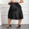 ALCEA ROSEA Women High Waist Silky Satin Midi Skirt Elastic Waist A Line Skirt with Slit 1951 (Black, S) view 2