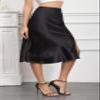 ALCEA ROSEA Women High Waist Silky Satin Midi Skirt Elastic Waist A Line Skirt with Slit 1951 (Black, S) view 4