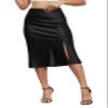 ALCEA ROSEA Women High Waist Silky Satin Midi Skirt Elastic Waist A Line Skirt with Slit 1951 (Black, L) view 1