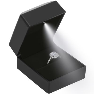 LED Ring Earring Box for Proposal, Wedding, Engagement Luxury Jewelry Gift Box with LED Light, Jewellry Display Box (Black)