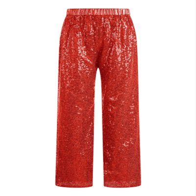 Agoky Kids Girls Sparkly Sequins Dance Pants Wide Leg Bell Bottoms Flared Trousers Hip Hop Jazz Disco Performance Costume Red D 16 Years