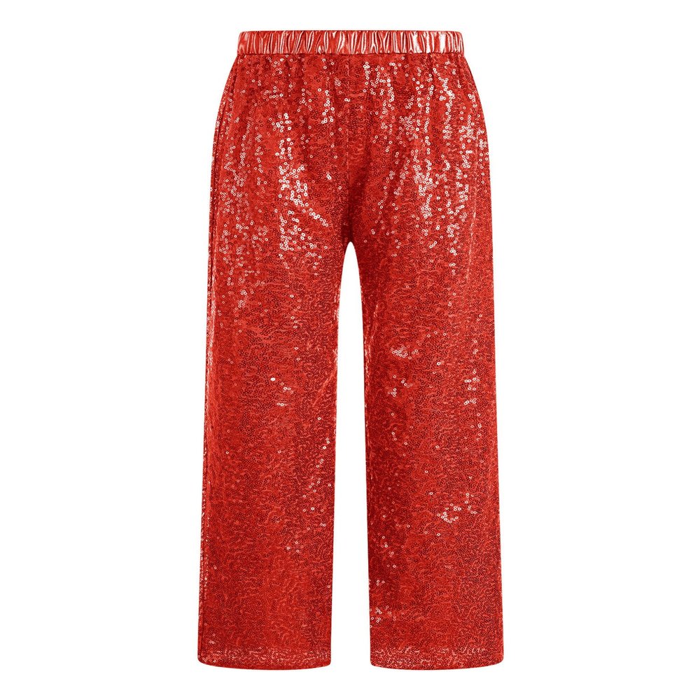 Agoky Kids Girls Sparkly Sequins Dance Pants Wide Leg Bell Bottoms Flared Trousers Hip Hop Jazz Disco Performance Costume Red D 16 Years