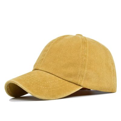TheChic Pure Color Vintage Washed Denim Cabbie Baseball Cap 100% Cotton Sun Protection Hat for Kids with Adjustable Buckle (Small,Yellow)
