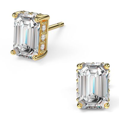 18K White Gold Plated Sterling Silver Emerald Cut Cubic Zirconia Stud Earrings Clear CZ Diamond Stud Earrings for Women Men Hypoallergenic (4MM*6MM, Gold)
