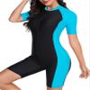 Sxiwei Womens One Piece Athletic Surfing Jumpsuit Pool Beach Sport Bathing Suit Short Sleeve Swimsuit Blue&Black Large view 1