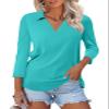 ORANDESIGNE Women's 3/4 Sleeves V Neck Polo Shirts Casual Summer Tops Basic Collar Cute Tees view 1