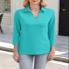 ORANDESIGNE Women's 3/4 Sleeves V Neck Polo Shirts Casual Summer Tops Basic Collar Cute Tees view 4
