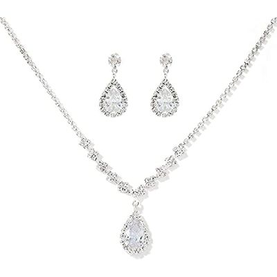 ElegGlo Bride Crystal Necklace Earrings Set, Rhinestone Choker Necklace Prom Costume Jewelry Bridal Wedding Jewelry Set for Women and Girls(3 piece set
