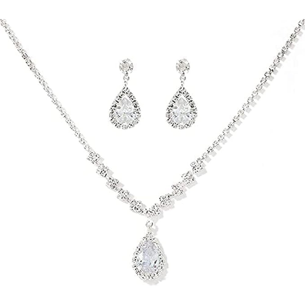 ElegGlo Bride Crystal Necklace Earrings Set, Rhinestone Choker Necklace Prom Costume Jewelry Bridal Wedding Jewelry Set for Women and Girls(3 piece set