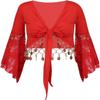 JL&RC Belly Dance Hip Scarf Sexy Tassel Round Sequin Waist Chain Indian Dance Training Dress Set Waist Scarf (Red,XL), X-Large view 3
