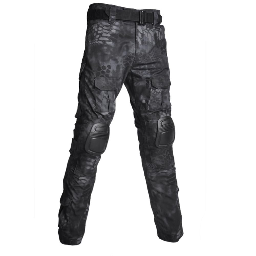 TOMITANY Mens Military Tactical Pants Slim Fit Cargo Camo Pant Waterproof Airsoft Combat Pants with Knee Pads Black Python L