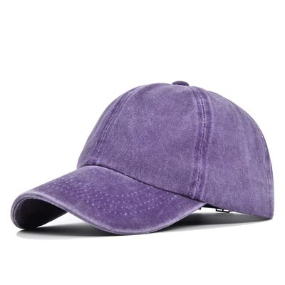 TheChic Pure Color Vintage Washed Denim Cabbie Baseball Cap 100% Cotton Sun Protection Hat for Kids with Adjustable Buckle (Small,Purple)