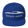 1969 Boss 429 Stang Rare Muscle Car Owners Drivers Custom Embroidered Snapback Hat Adjustable snap Back Cap view 1
