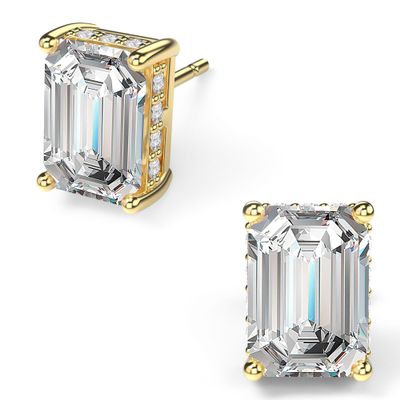 18K White Gold Plated Sterling Silver Emerald Cut Cubic Zirconia Stud Earrings Clear CZ Diamond Stud Earrings for Women Men Hypoallergenic (5MM*7MM, Gold)