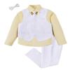 Mosedou Suits for Boys White Vest and Pants Set Kids Tuxedo Suit Boy Yellow Button Down Dress Shirt with Long Sleeves for Wedding Easter Outfit Size 6 view 1