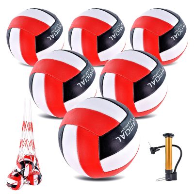 ELKCIP 6 Pack Volleyballs Official Size 5, Soft Bulk Recreational Volley Balls with Pump and Net Bag for Indoor Outdoor Beach Pool Water Sand Game Training Match for Beginner Women, Black