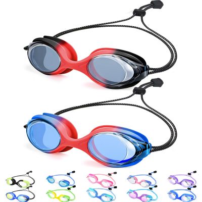 Vvinca 2 Pack Bungee Strap Kids Swim Goggles, No Hair Pulling Anti-Fog Adjust Goggles for Kids 4-16 Teens Youth