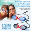 Vvinca 2 Pack Bungee Strap Kids Swim Goggles, No Hair Pulling Anti-Fog Adjust Goggles for Kids 4-16 Teens Youth view 2