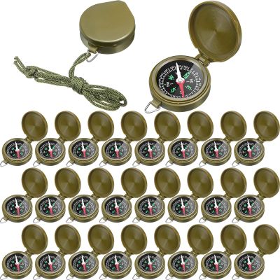 JaGely 24 Pcs Compass Bulk Gift Small Mini Pocket Compass with Hanging Rope for Military Camping Survival Outdoor Hiking Hunting Climbing(Army Green)