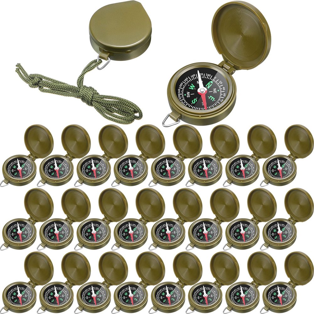JaGely 24 Pcs Compass Bulk Gift Small Mini Pocket Compass with Hanging Rope for Military Camping Survival Outdoor Hiking Hunting Climbing(Army Green)