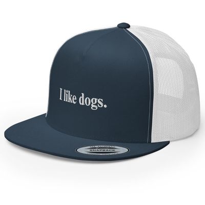 RIVEMUG I Like Dogs Flat Bill Trucker Hat High Crown Adjustable Cap Gift for Dog Lovers Navy/White