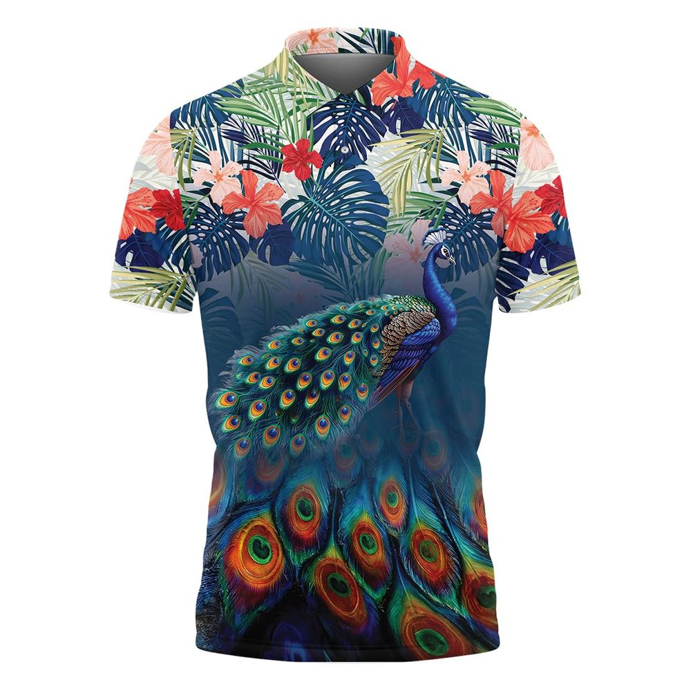 Generic Peacock Polo Golf Shirts for Men Women - Tropical Polo Shirts Short Sleeve Mens Polo Shirts Dry Fit Serie 75 Size 4XL