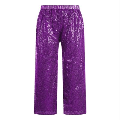 Agoky Kids Girls Sparkly Sequins Dance Pants Wide Leg Bell Bottoms Flared Trousers Hip Hop Jazz Disco Performance Costume Purple D 16 Years