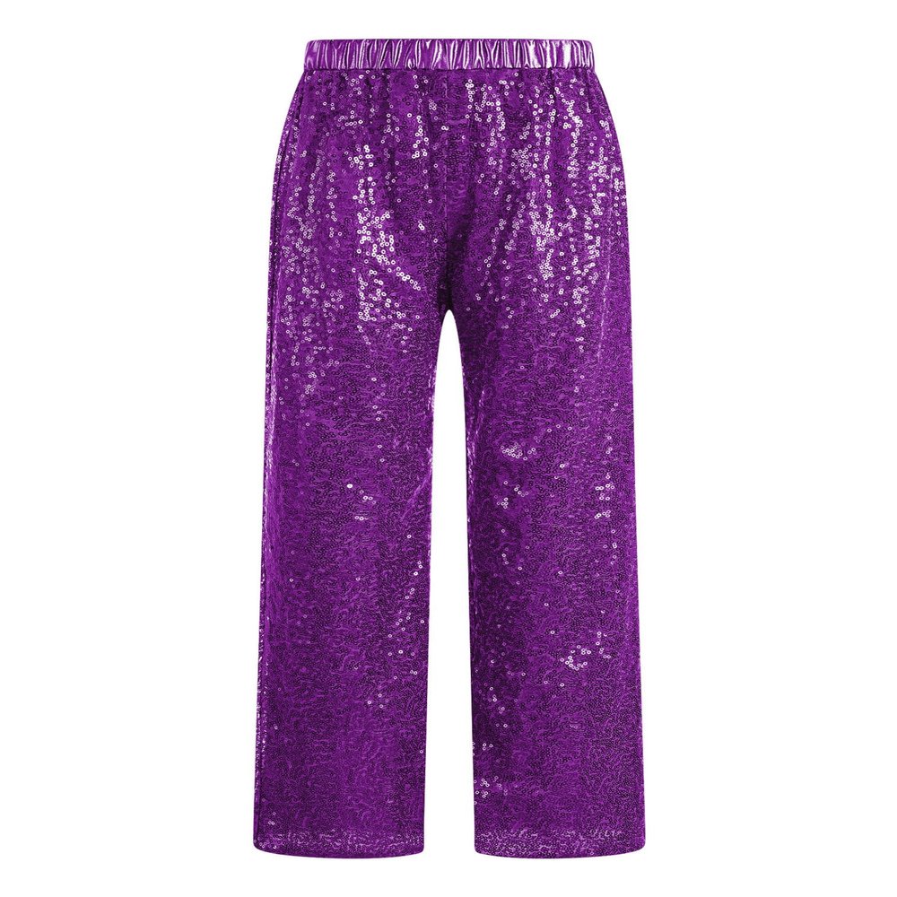 Agoky Kids Girls Sparkly Sequins Dance Pants Wide Leg Bell Bottoms Flared Trousers Hip Hop Jazz Disco Performance Costume Purple D 16 Years