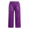 Agoky Kids Girls Sparkly Sequins Dance Pants Wide Leg Bell Bottoms Flared Trousers Hip Hop Jazz Disco Performance Costume Purple D 16 Years view 1