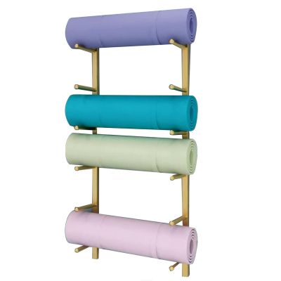 GenSDH Wall Mounted Mat Rack Storage Organizer, Large Capacity Metal Foam Roller/Exercise Mats Display Stand Shelf, Heavy Duty Gym Mat Holder (Color : White, Size : 9 Tier) (Gold 6 Tier)