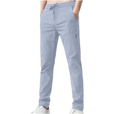 Sunaei Men's Fast Dry Stretch Pants Ice Silk Breathable Trousers Drawstring Lounge Jogging Pant Casual Long Pants with Pocket Gray